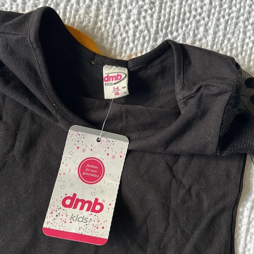 NWT 3T Matching Yellow & Black Adorable Skirt and Shirt Set with Bows and Lace - Picture 8 of 9